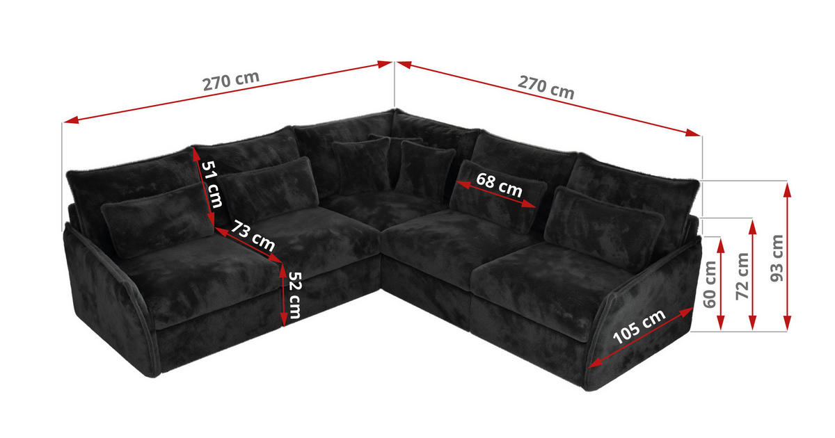 ECKSOFA VERSO L Dunkelgrau Plüsch - Dunkelgrau/Schwarz, Kunststoff/Textil (270/270cm) - MKS