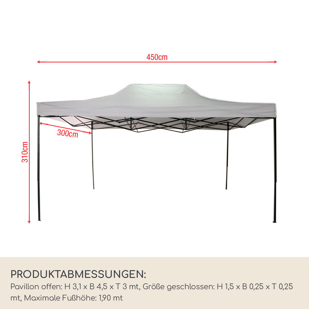 FALTPAVILLON Weiß 450/300/310 cm - Weiß, Metall (300/310/450cm) - Mobili Rebecca