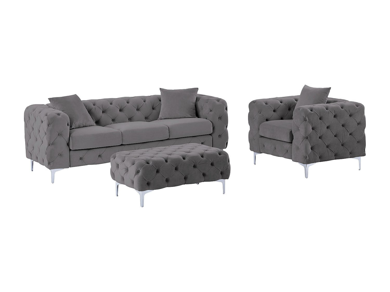 CHESTERFIELD-SOFA 3-Sitzer, Chesterfield-Sessel & Chesterfield-Hocker - Samt - Anthrazit - EDWINA - Anthrazit, Textil (91/76/220cm) - Vente-Unique