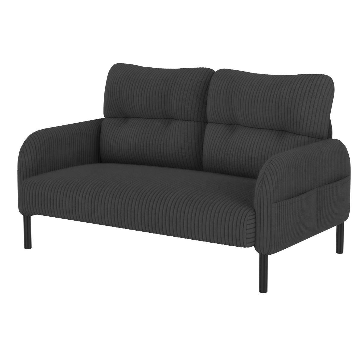 SOFA 2-Sitzer mit Seitentasche 120 x 75 x 79 cm Cord Gray - Grau, Kunststoff (120/79/75cm) - Meubliv