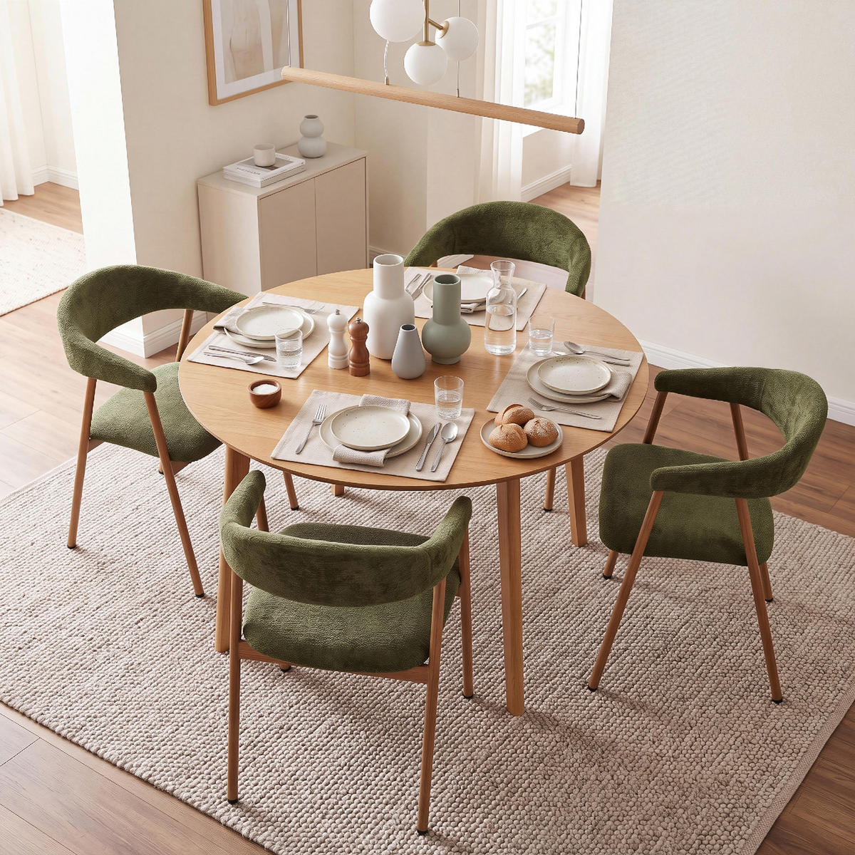 ESSZIMMERSTÜHLE 4er-Set, gepolstert, Chenille, Metallbeine in Holzoptik, Grün - Grün, Textil (61/80.5/59cm) - Meubles Cosy