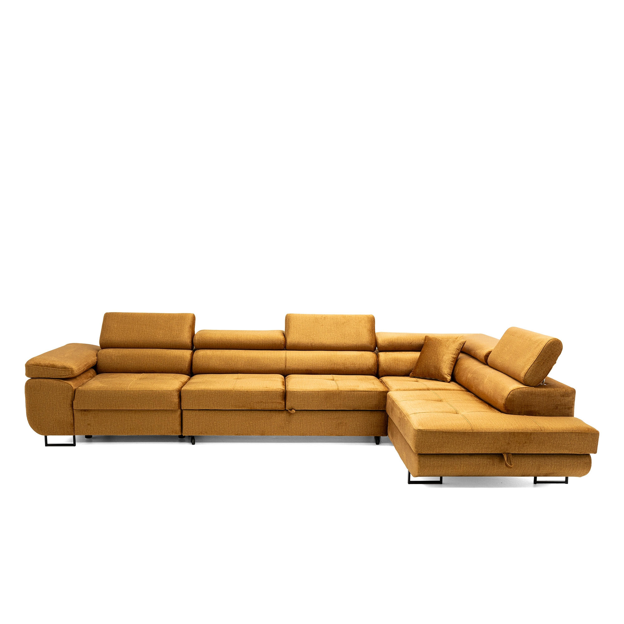 ECKSOFA WILD MAXI L Rechts mit Schlaffunktion 125x195 Velours Gold - Chromfarben/Goldfarben, Holz/Textil (203/350cm) - Muffo