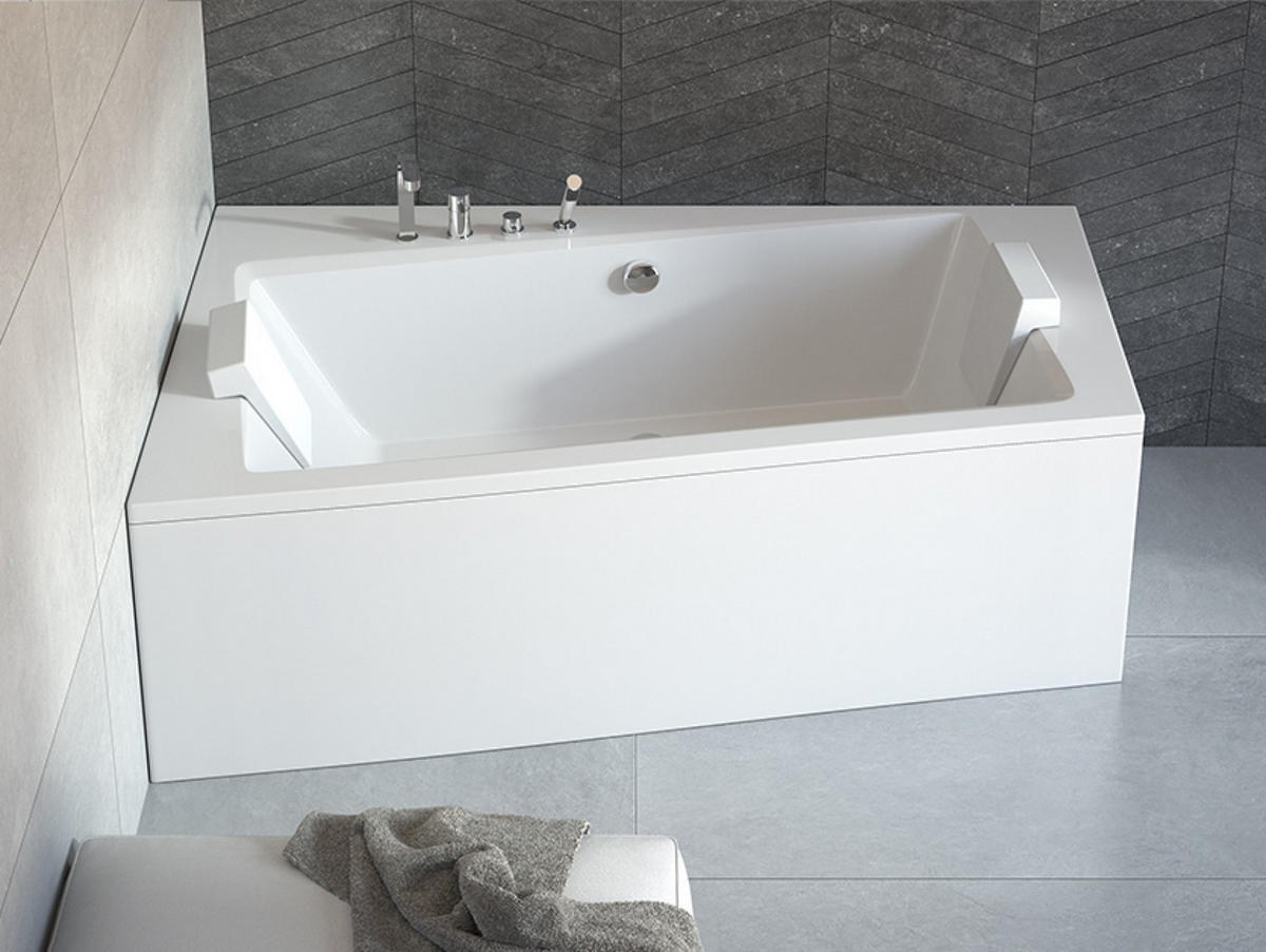 BADEWANNE Eckwanne INFINITY 160/100 Links mit Schürze Ablauf Füße - Weiß, Kunststoff (100/55.5/160cm) - bad land