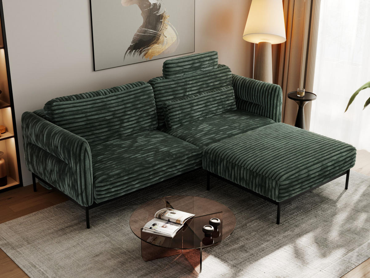 SCHLAFSOFA SALENTO Grün Cord - Schwarz/Grün, Textil/Metall (221/82/193cm) - MKS