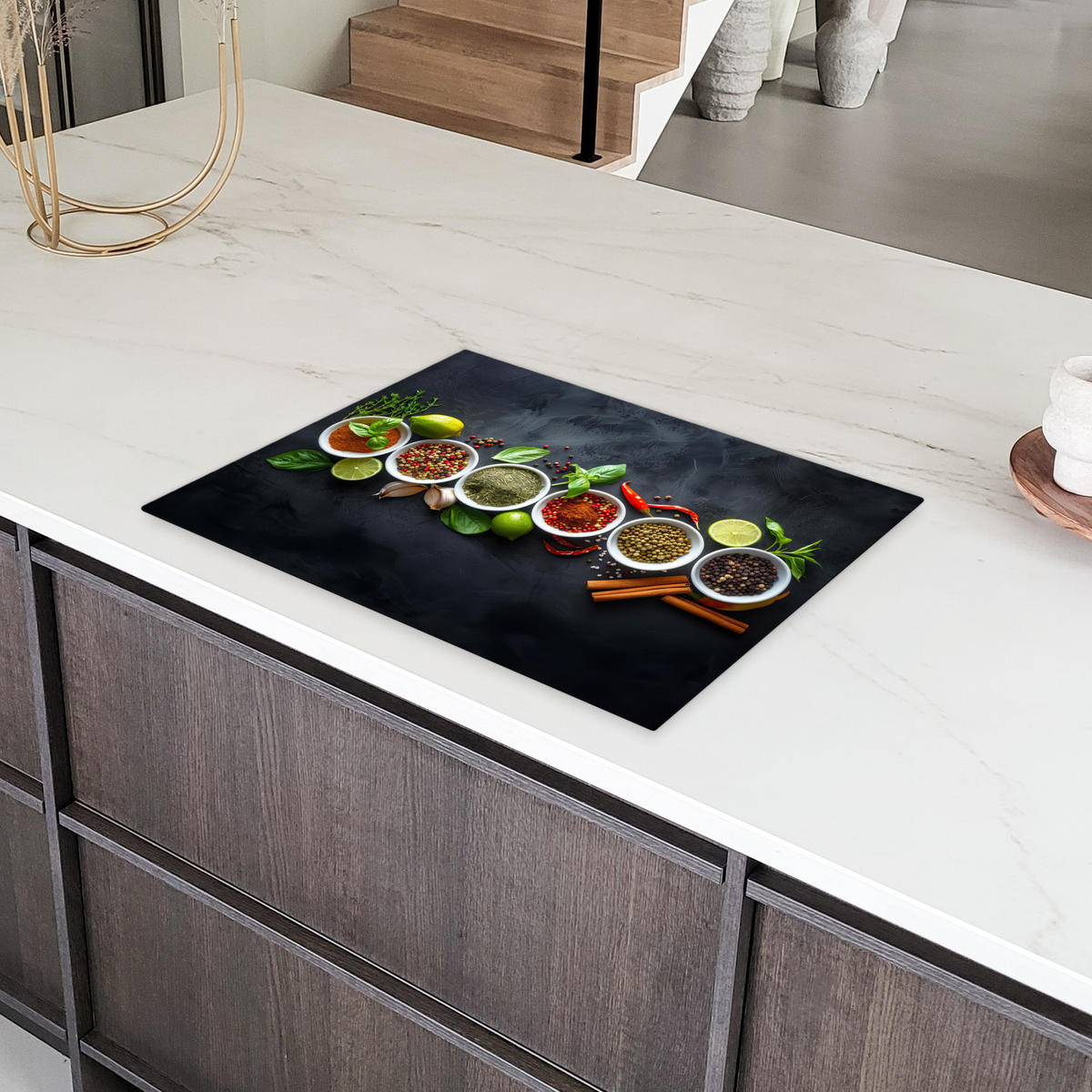 HERDABDECKPLATTE Kräuter - Gewürze - Konkrete Optik - Stilleben Herdabdeckung Induktionsfeld 70x52 cm - Multicolor, Kunststoff (70/52/0.2cm) - MuchoWow