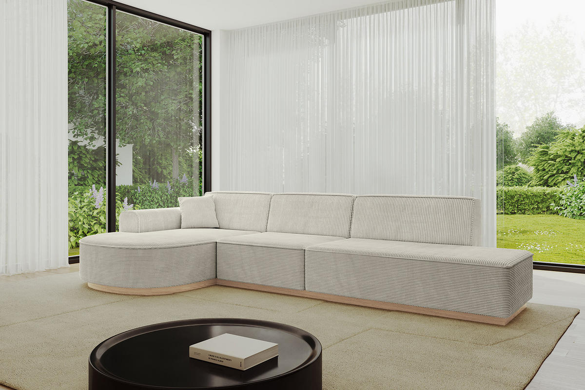 ECKSOFA Ottomane Links ARRIO-L2 - 328x171x83 cm Creme - Hellgrau/Creme, Holzwerkstoff/Textil (328/171cm) - ALTDECOR