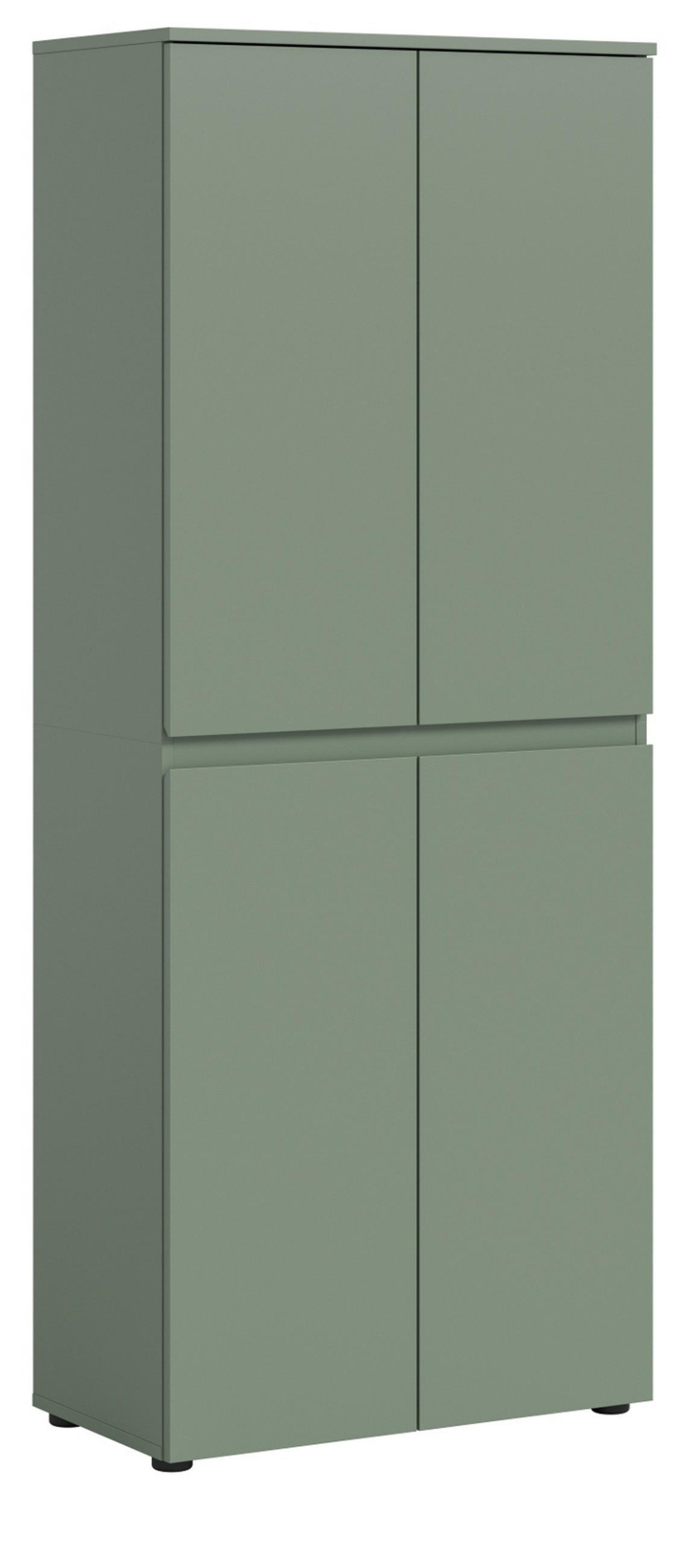 MEHRZWECKSCHRANK grün 70 x 175 cm, Stauraumschrank 4-türig mit 9 Fächern - Schwarz/Grün, Holzwerkstoff/Kunststoff (70/175/37cm) - Inn.Furn