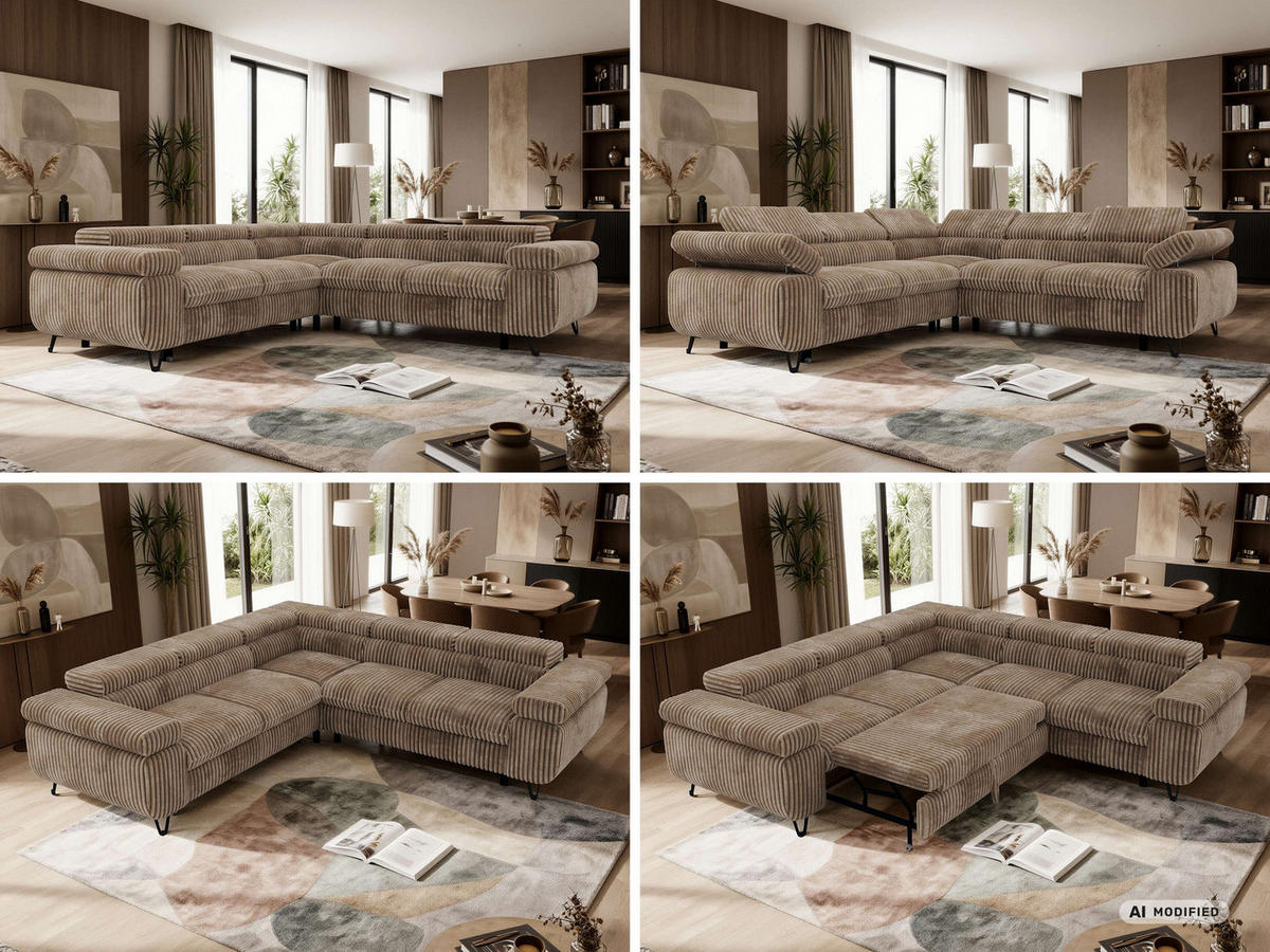 ECKSOFA QUADRO L - Braun Cord - Rechts Seite - Schwarz/Braun, Textil/Metall (269/269cm) - MKS