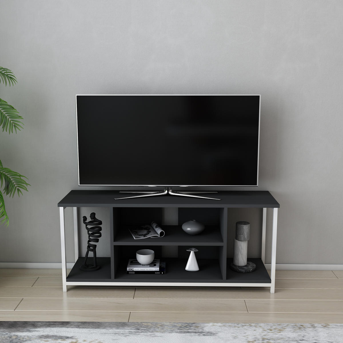 TV-ELEMENT Rinaldo Weiß-Anthrazit - Anthrazit/Weiß, Holzwerkstoff (120/51/35cm) - Decorotika