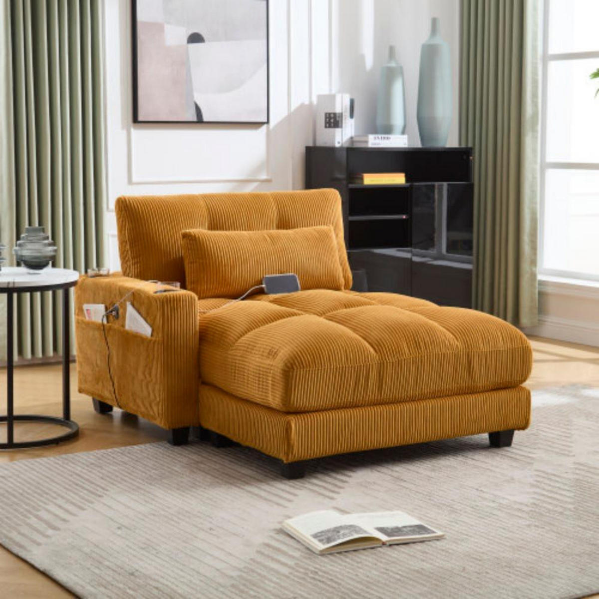 CHAISELONGUE Polsterliege,Ottomane,Sofa,Cordstoff,Gelb - Gelb, Textil (112/81/140cm) - LVHOM