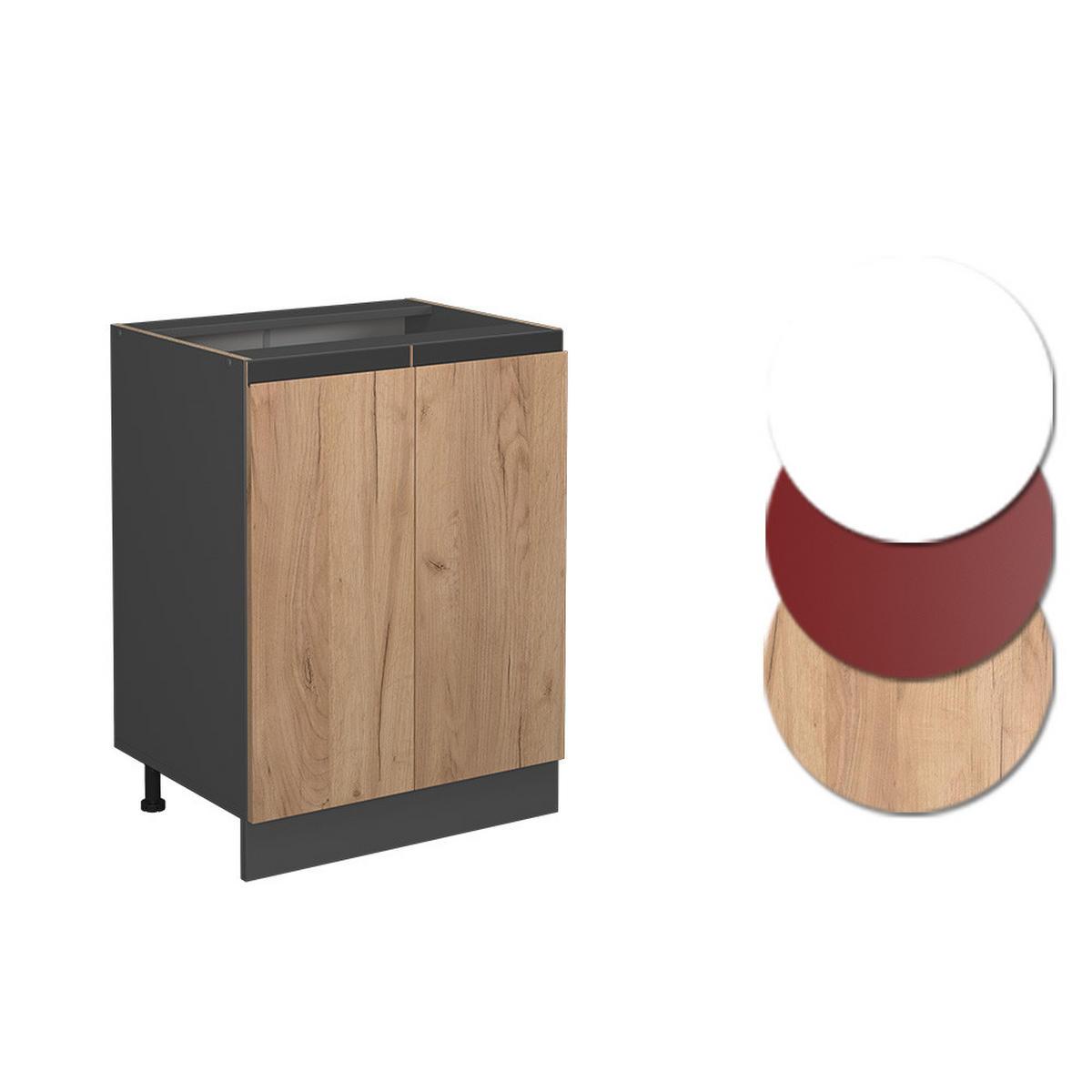 KÜCHENUNTERSCHRANK R-Line Goldkraft Eiche 60 cm, AP Eiche - Anthrazit/Eiche Wotan, Holzwerkstoff (60/81.6/60cm) - Vicco