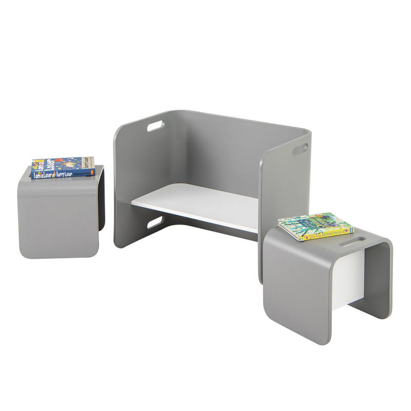 KINDERTISCH‑SET aus Birkenholz grau(3-tlg) - Grau, Holz (66/51/41cm) - COSTWAY
