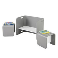 KINDERTISCH‑SET aus Birkenholz grau(3-tlg) - Grau, Holz (66/51/41cm) - COSTWAY