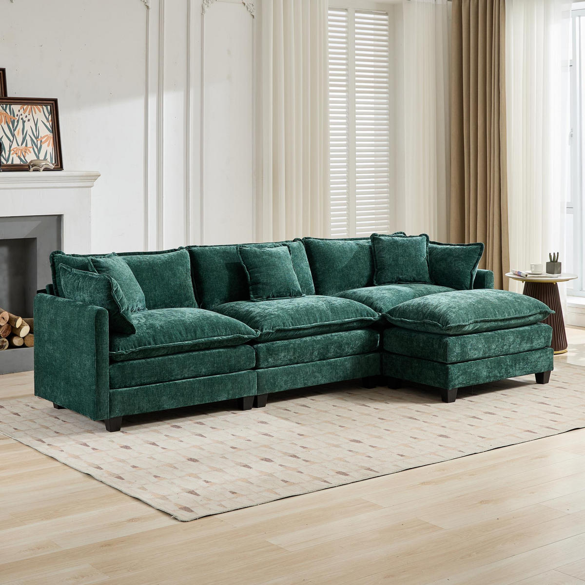 3-SITZER-SOFA aus Chenille mit modularem Aufbau, grün - Grün, Textil (75/84/289cm)