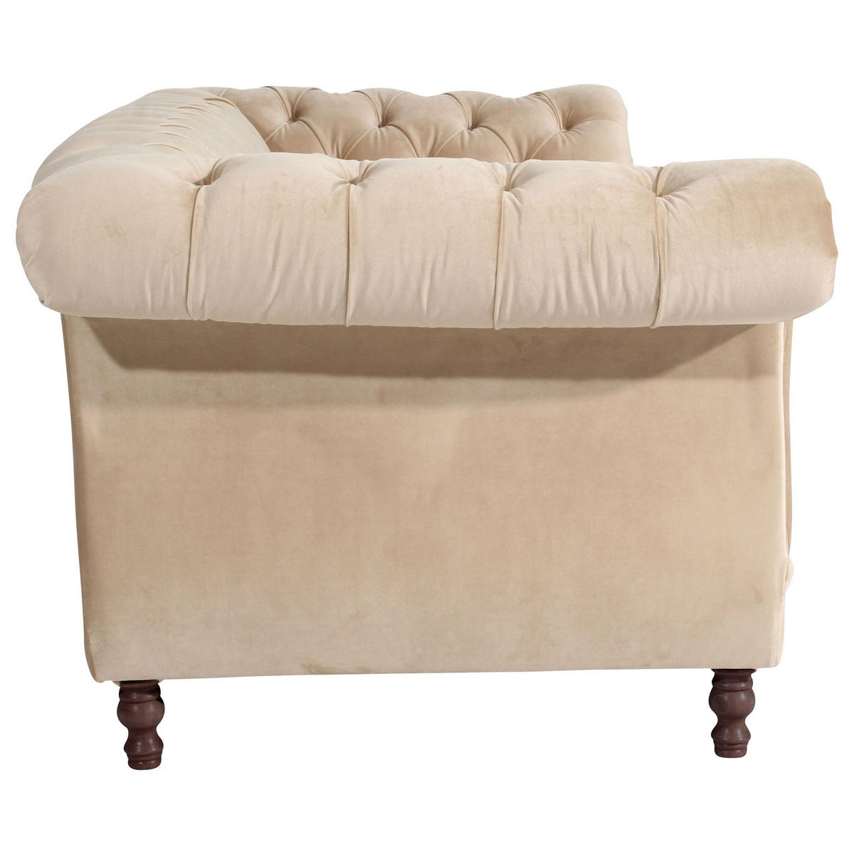 CHESTERFIELD Sofa 3-Sitzer Kaylin Samtvelours sand - Sandfarben, Kunststoff (253/80/100cm) - 58aufmkessel