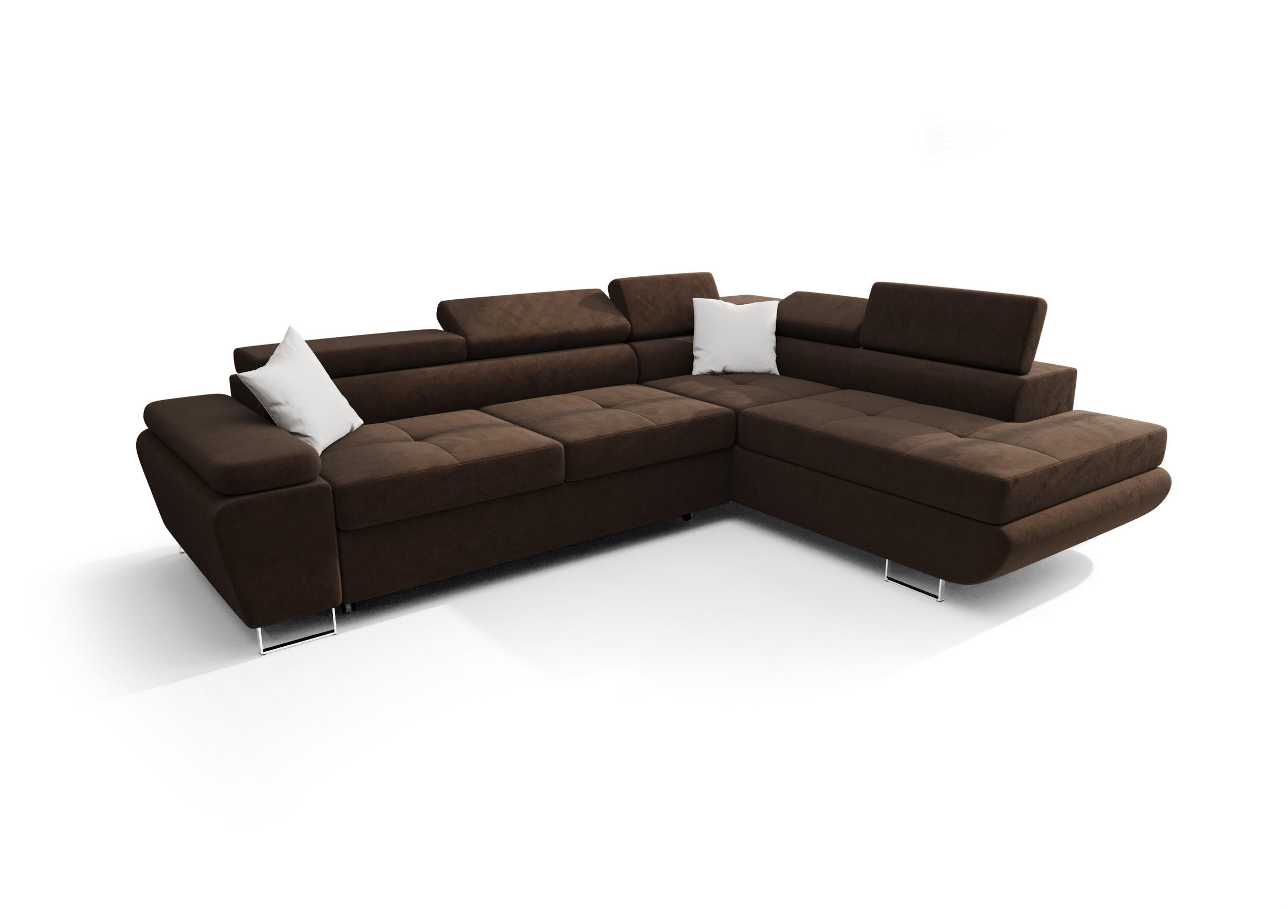 ECKSOFA KONGO RBN04, Eckcouch in L-Form mit Schlaffunktion, Farbe: Dunkelbraun, Velourstoff, Ottomane Rechts - Dunkelbraun, Textil (272/200cm) - O-Sofa