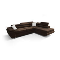 ECKSOFA KONGO RBN04, Eckcouch in L-Form mit Schlaffunktion, Farbe: Dunkelbraun, Velourstoff, Ottomane Rechts - Dunkelbraun, Textil (272/200cm) - O-Sofa
