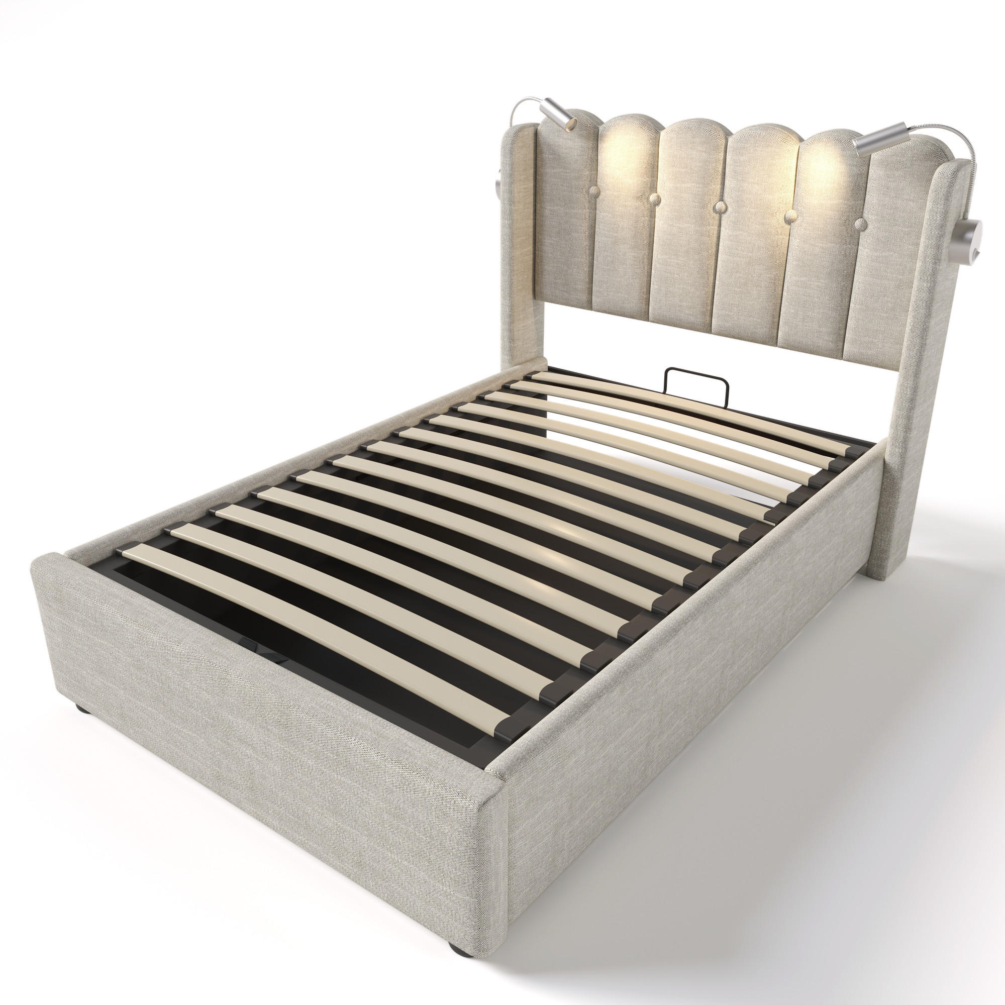 STAURAUMBETT 90/200 cm DE-00556, in Leinen Naturfarben, Leselicht - Naturfarben, Metall (90/200cm) - ComfortXL