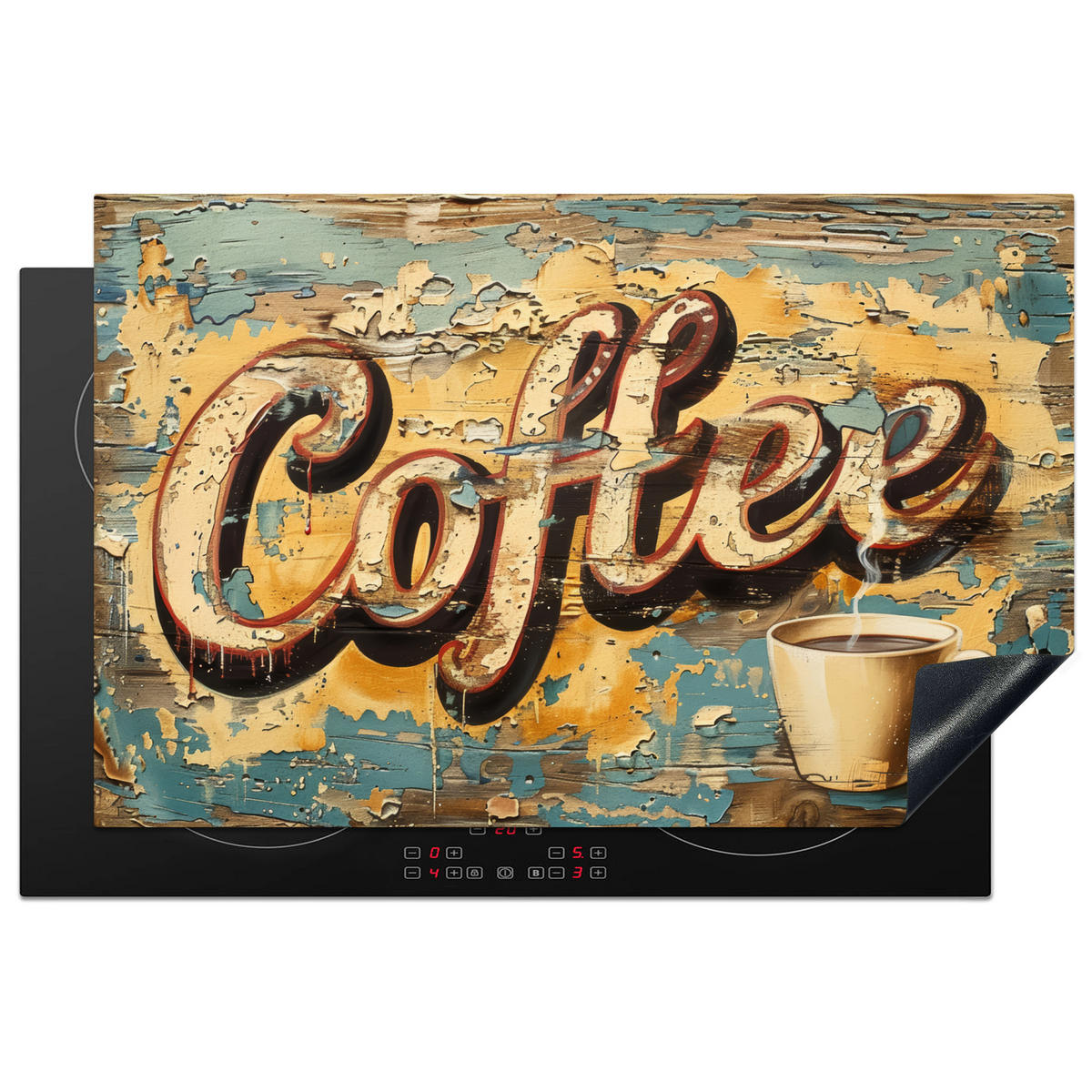 HERDABDECKPLATTE Kaffee - Vintage - Braun - Tasse 80x52 cm - Teakfarben, Kunststoff (80/0.2/52cm) - MuchoWow