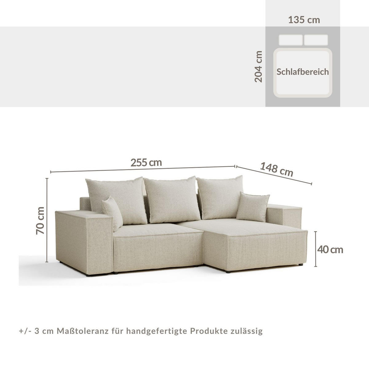ECKSOFA MIT SCHLAFFUNKTION Moyo Blau Grau Webstoff - Blaugrau/Schwarz, Holz/Holzwerkstoff (255/148cm) - Maison de Reve