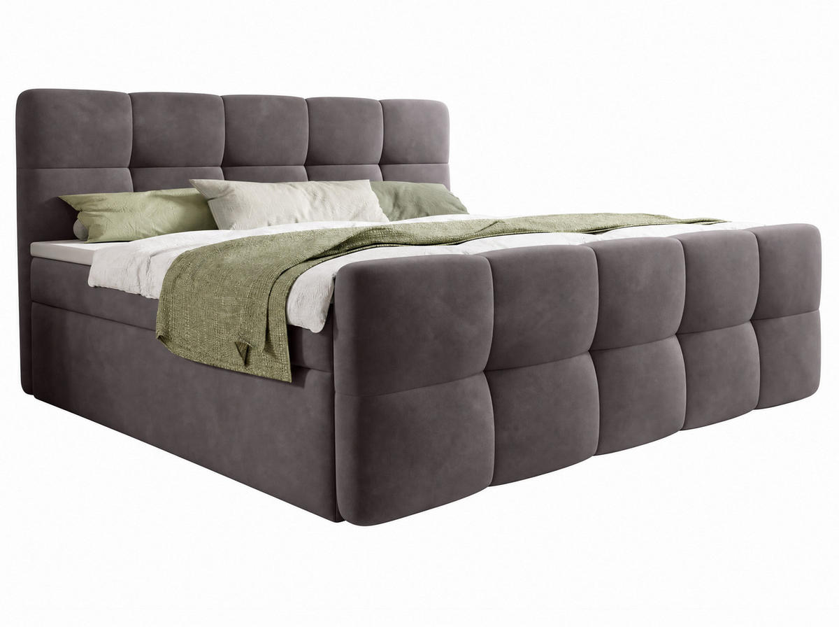 BOXBETT Modena 3 grau 200/200 cm mit Bettkasten - Grau, Textil (200/200cm) - wonello