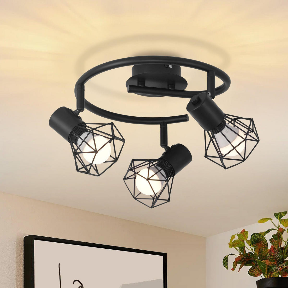 DECKENSTRAHLER Jiraiya 25/20/9.5cm - Schwarz, Metall (25/20/9.5cm) - ZMH