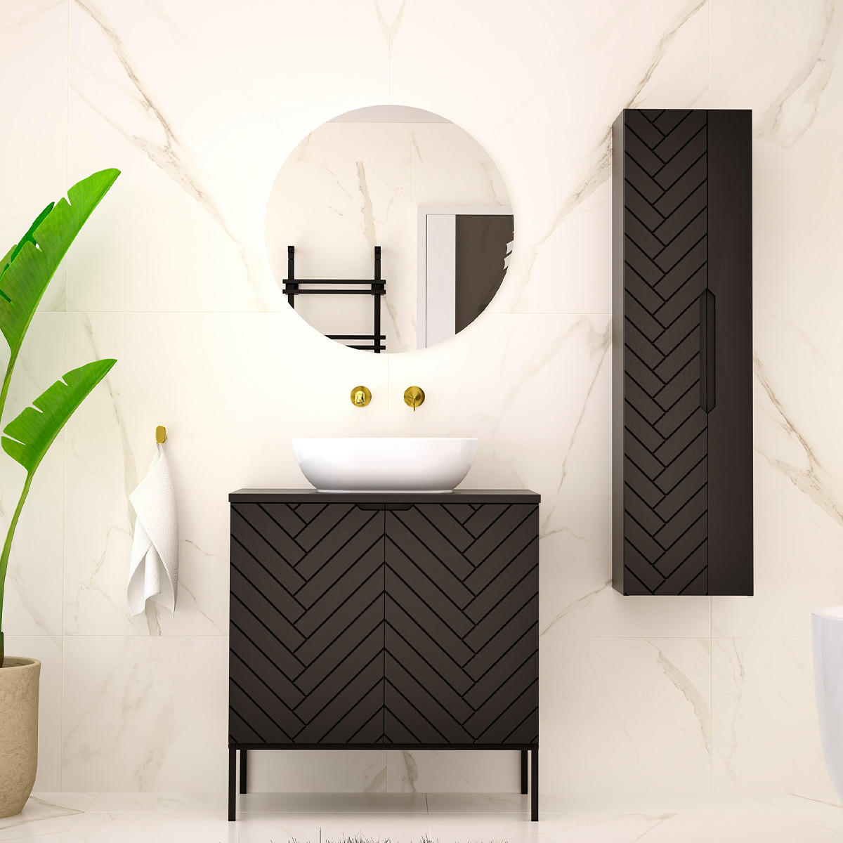 BADMÖBEL 80.6cm Daria 2er-Set Schwarz - Schwarz, Holzwerkstoff (80.6/84.2/46.5cm) - Petits-meubles