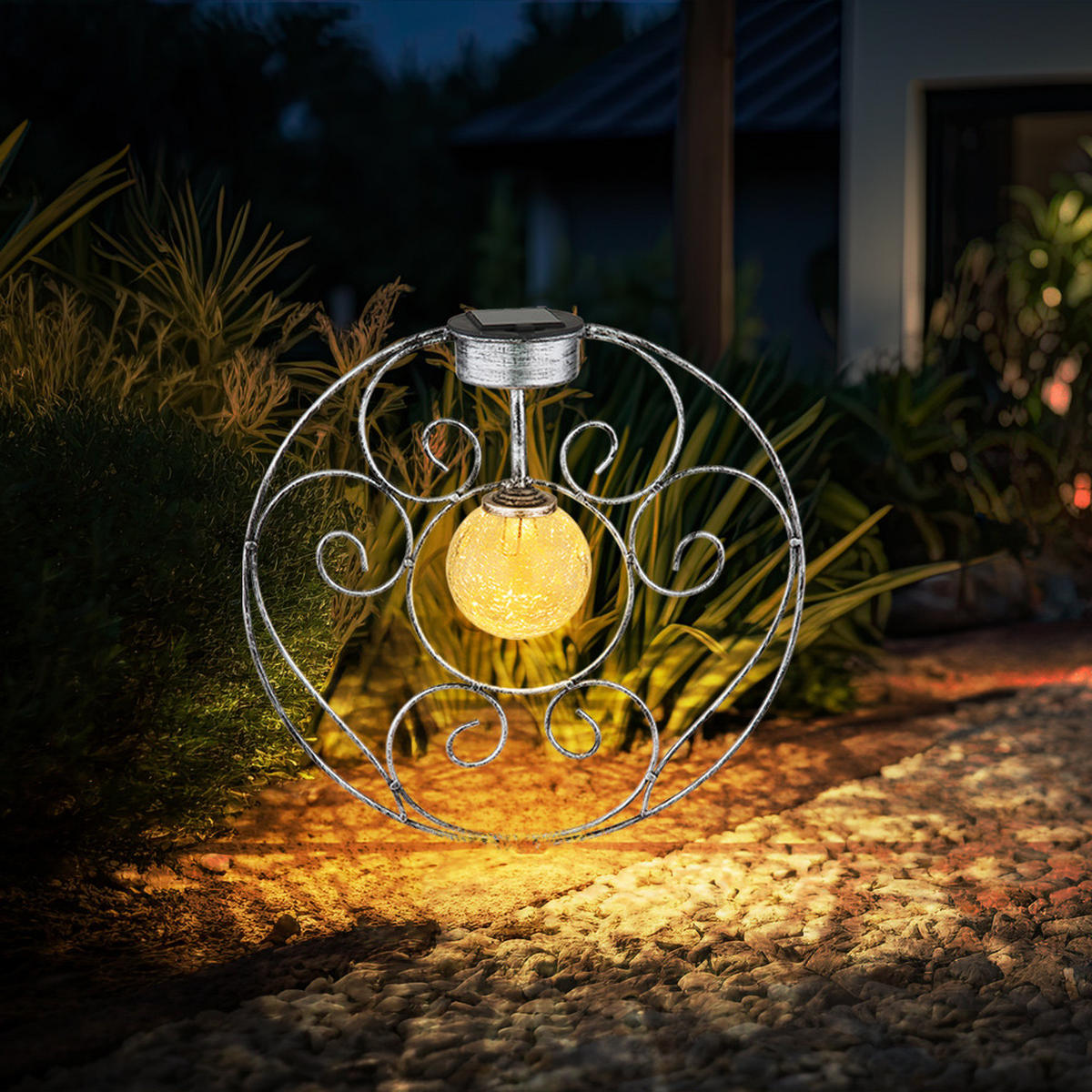 LED AUSSENLEUCHTE Metall Silber Kugel - Silberfarben, Glas (30/8.5/41cm) - Globo Lighting