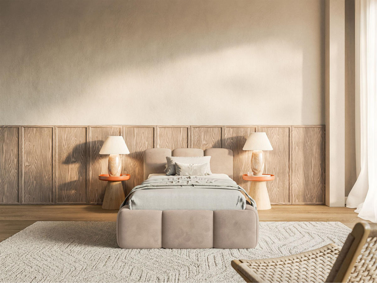 POLSTERBETT Cloudy Low Beige Samt, Bettkasten & Lattenrost, 90x200 cm - Beige/Schwarz, Kunststoff/Textil (90/200cm) - Selsey