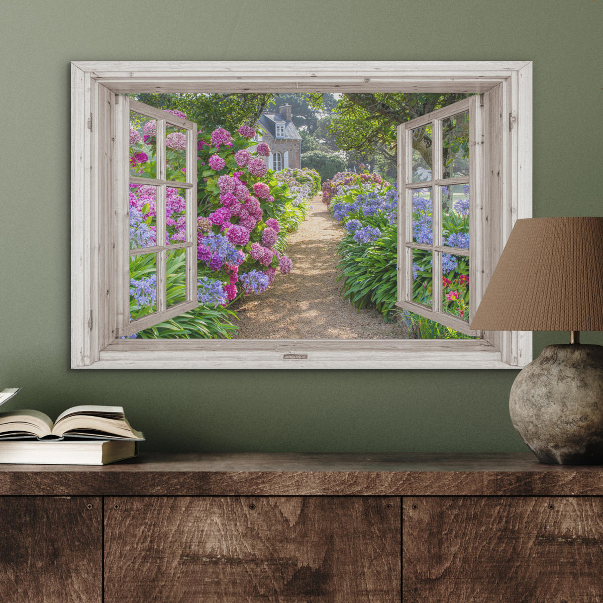 AKUSTIKBILD Hortensie - Durchsichtig - Blumen - Sommer - Lila - Weg Wanddeko 70x50 cm - Lila, Kunststoff (70/50/0.9cm) - MuchoWow