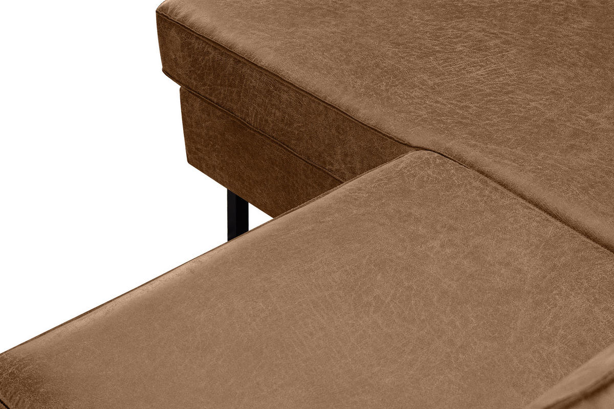 ECKSOFA-LINKS INVIA mit Armlehnen vintage, Lederoptik-Stoff, braun - Schwarz/Braun, Textil (234/160cm) - KONSIMO®
