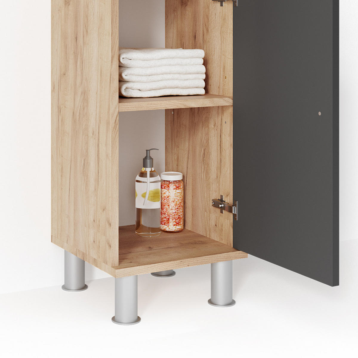 BADMÖBEL-SET Fynn Eiche 4 Teile - Eichefarben/Anthrazit, Holzwerkstoff (60/54/32cm) - Vicco