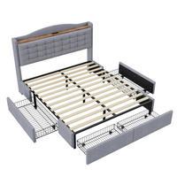POLSTERBETT 140/200 cm grau mit Nachttisch und USB-Ladeanschluss - Grau, Textil (140/200cm) - OKWISH