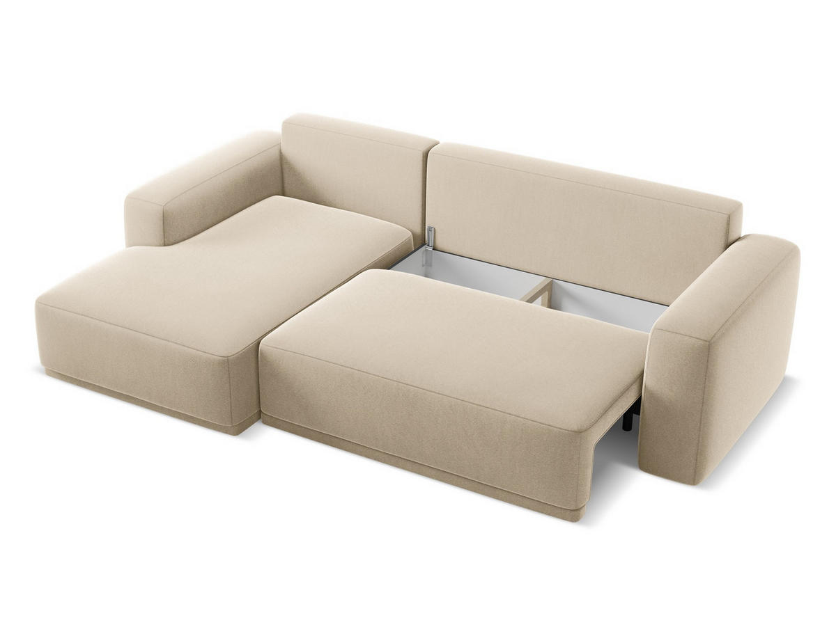 ECKSOFA mit Schlaffunktion Samt Stoff Beige - Beige/Creme, Kunststoff/Textil (258/160cm) - Makamii