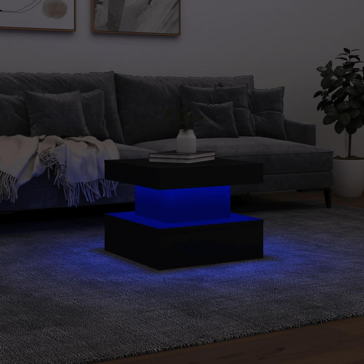 COUCHTISCH Moderner 50/50/40 cm aus Holzwerkstoff Schwarz mit Led-Leuchten - Schwarz, Holz (50/50/40cm) - vidaXL