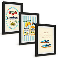 BILDER SET 3er Set - 20x30 cm Schwarzer Rahmen - Italienische Aromen und Lifestyle-Bilder - Schwarz, Kunststoff (20/30cm) - TULUP