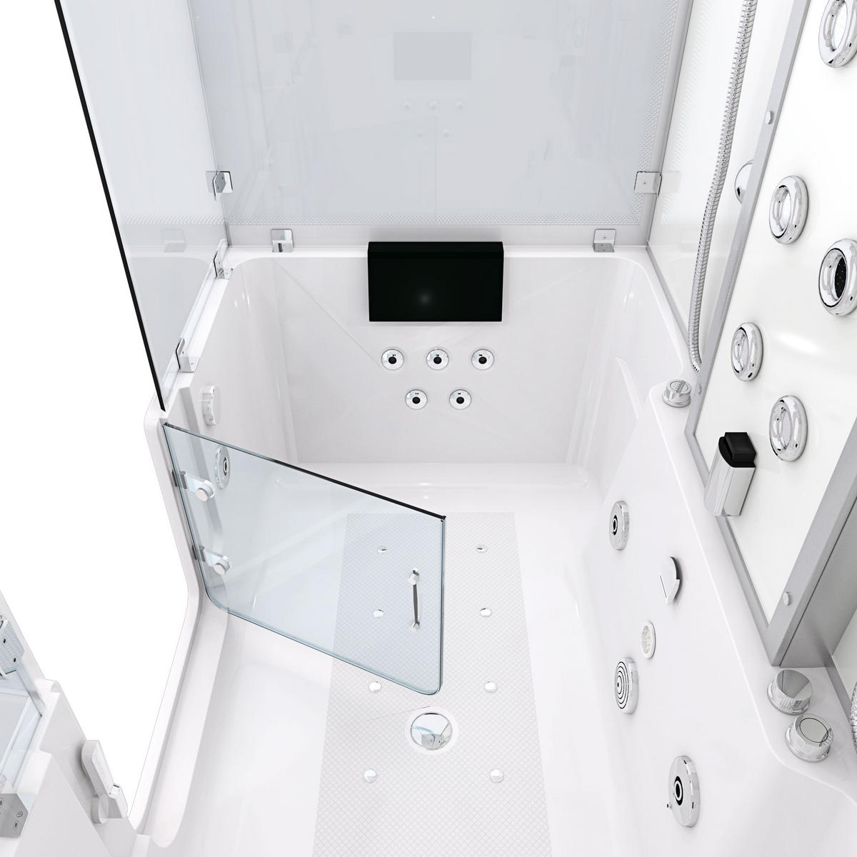 KOMBINATION Badewanne Dusche K88-WS-TH-C-EC-SC-EA Duschtempel - Weiß, Glas/Kunststoff (100/228/180cm) - AcquaVapore by Sandra Jentho