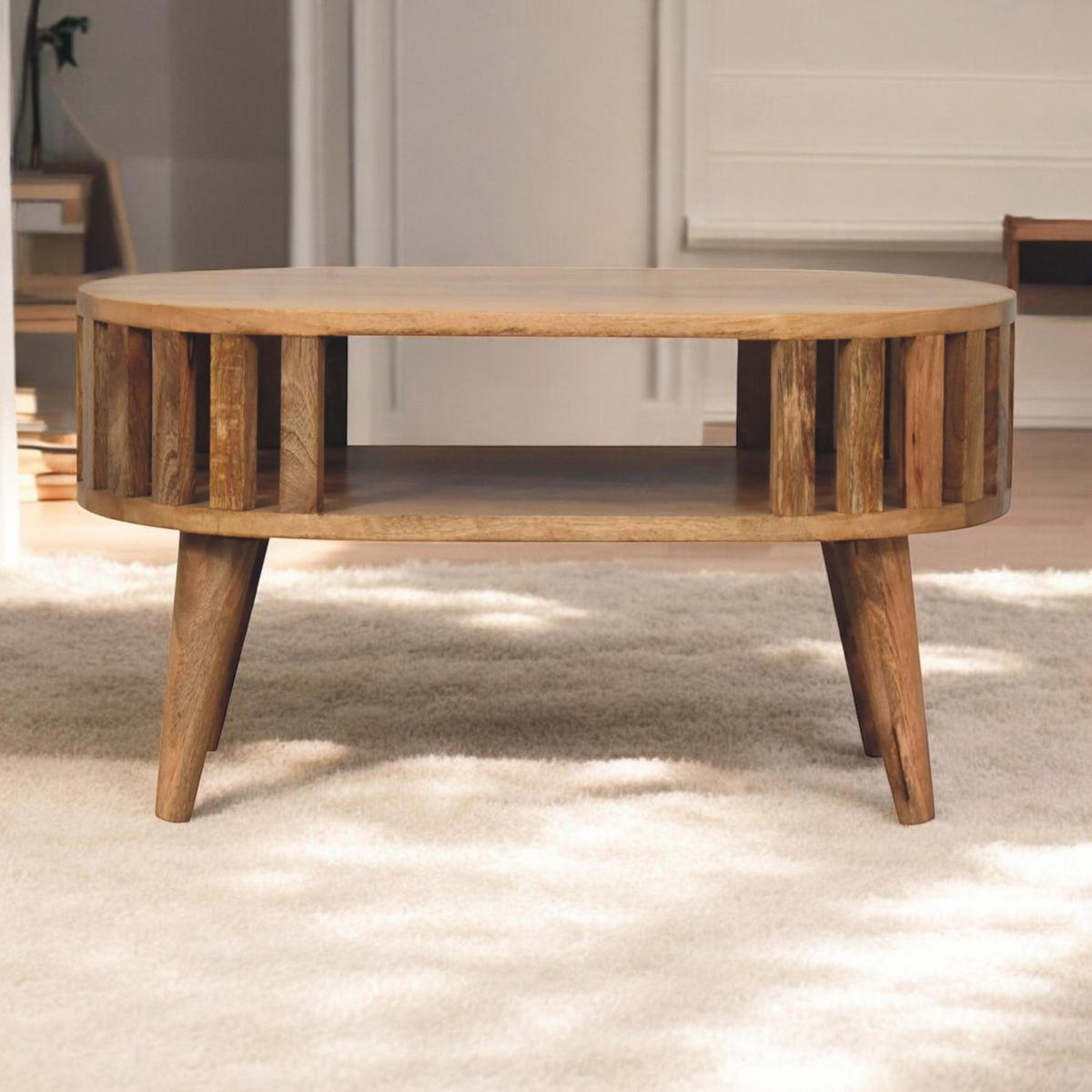 KAFFETISCH Ariella mit Eichen-Finish - Beige/Messingfarben, Holz/Metall (45/65/35cm) - Artisan Furniture