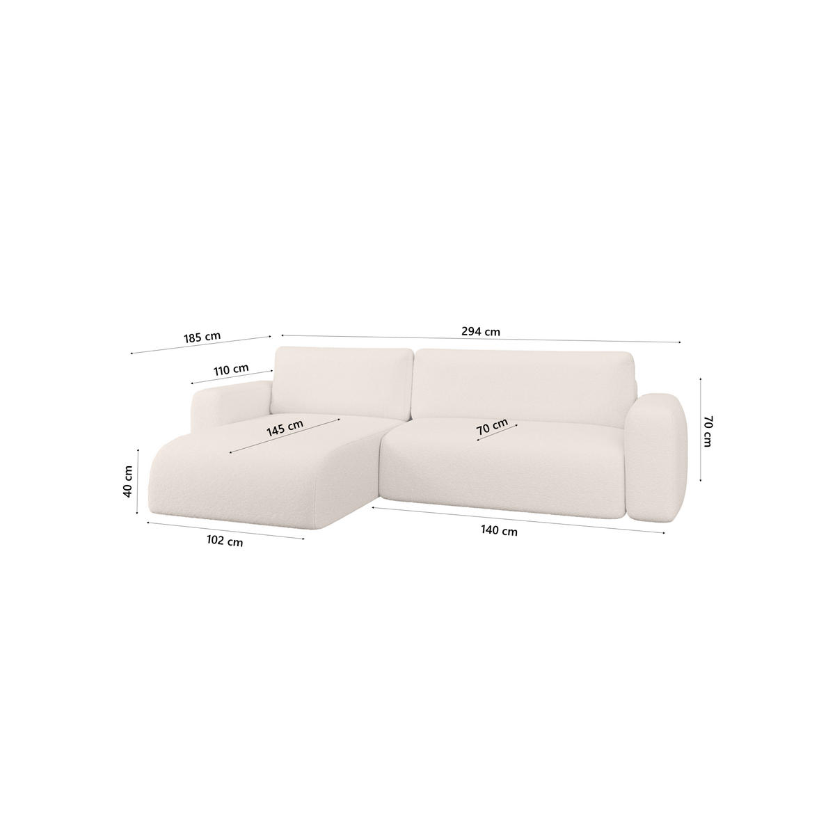 ECKSOFA TALW L mit Schlaffunktion, Beige - Beige, Textil (294/185cm) - Fedve