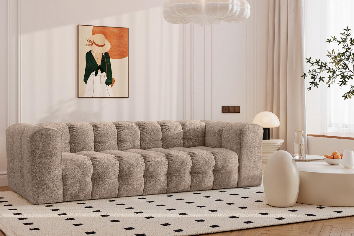 SOFA 4-Sitzer, Komfort, BALOO, Stoff Schenille & Bouclé, Dunkelbeige - Taupe, Holz (250/75/106cm) - Kaiser Möbel