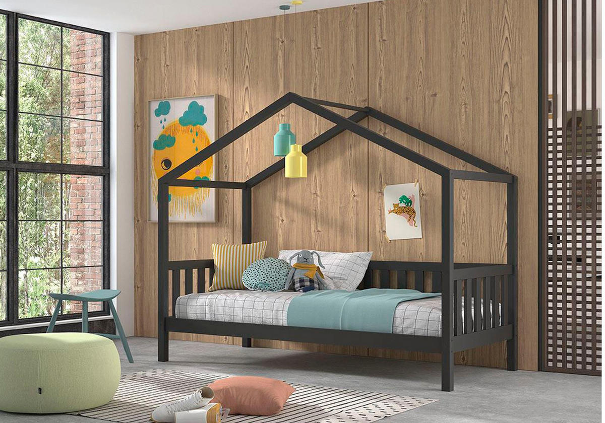 HAUSBETT Kapua 210x170x97 aus Massivholz in Anthrazit - Anthrazit, Holz (90/200cm) - 58aufmkessel