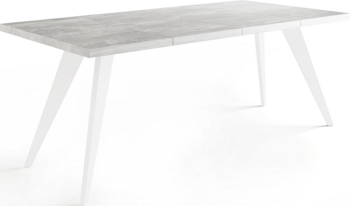 ESSTISCH Quadro quadratischer ausziehbarer, Grauer Beton 100-150/100/76 cm - Hellgrau/Weiß, Holz/Holzwerkstoff (100/150/76cm) - WFL GROUP