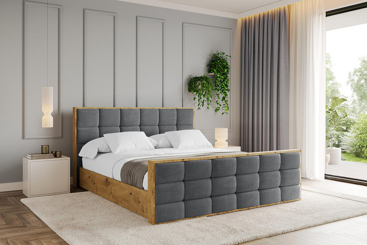 POLSTERBETT mit Bettkasten, Fußteil und Lattenrost, Boxbett mit Matratze H3/H4 - ENZO2-Z 180x200 Dunkelgrau - Anthrazit, Holzwerkstoff/Textil (180/200cm) - ALTDECOR