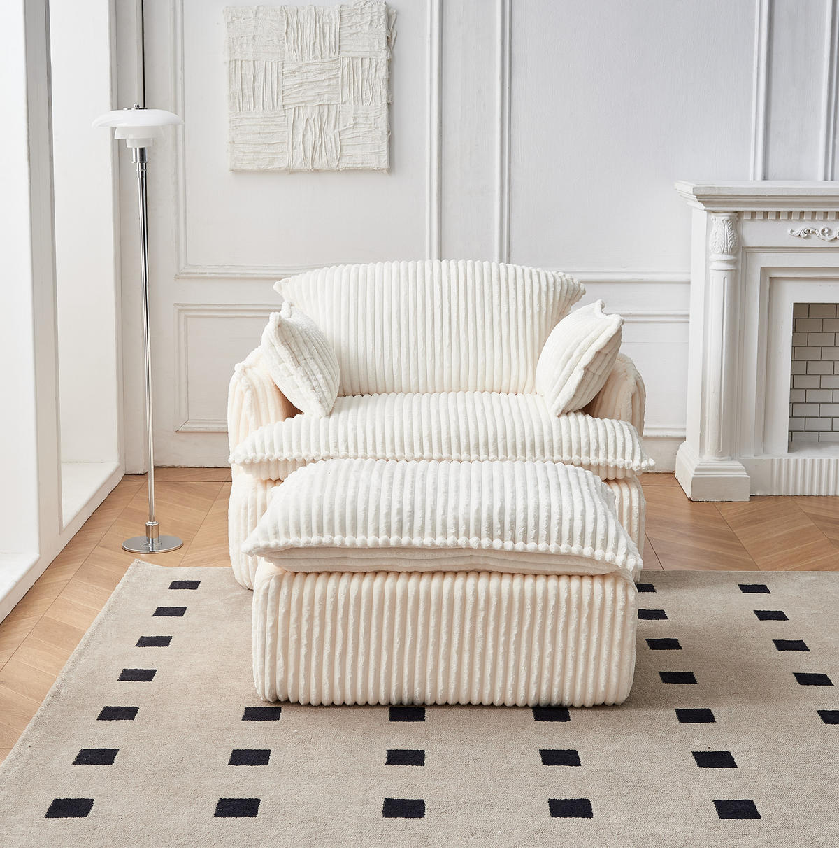 SOFA-SESSEL mit Hocker 115 x 89 x 77 cm Beige 2-tlg. - Beige, Kunststoff (89/77/115cm) - Meubliv