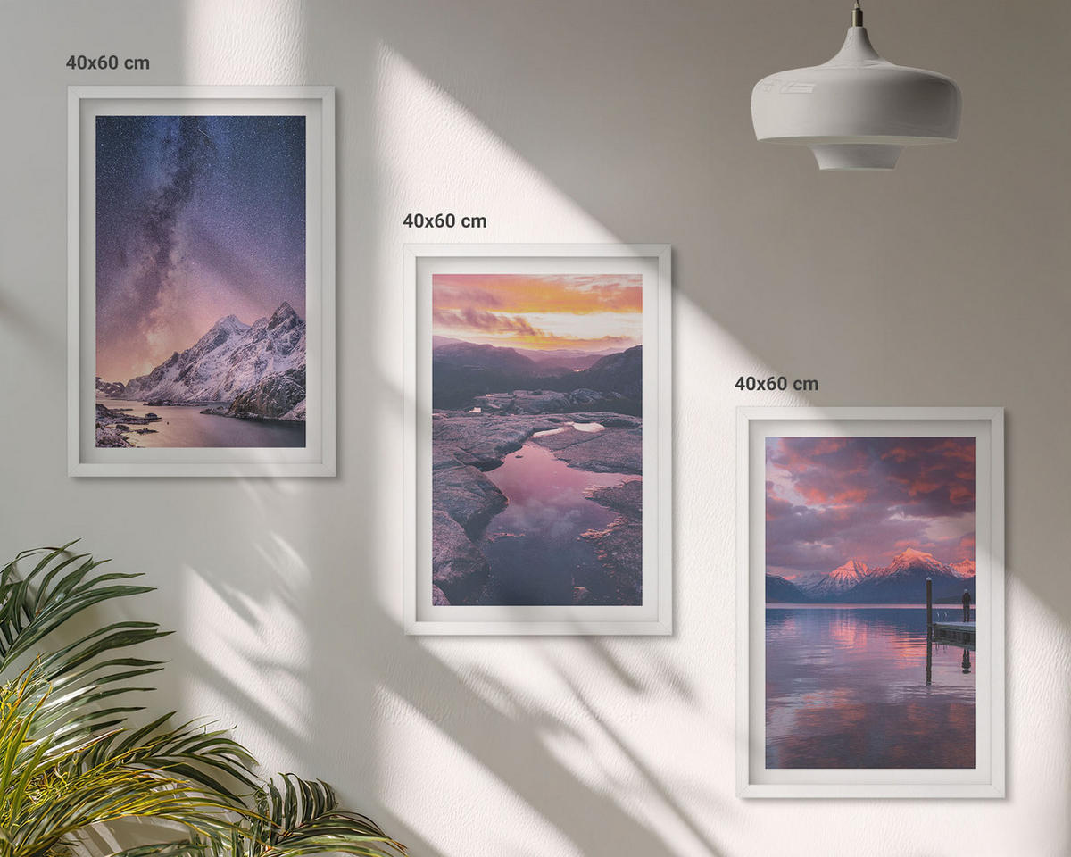 WANDBILDER 3er-Set - 40x60 cm Weißer Rahmen - Berge, Wasser, wunderschöne Landschaften - Weiß, Kunststoff (40/60cm) - ArtPrintCave