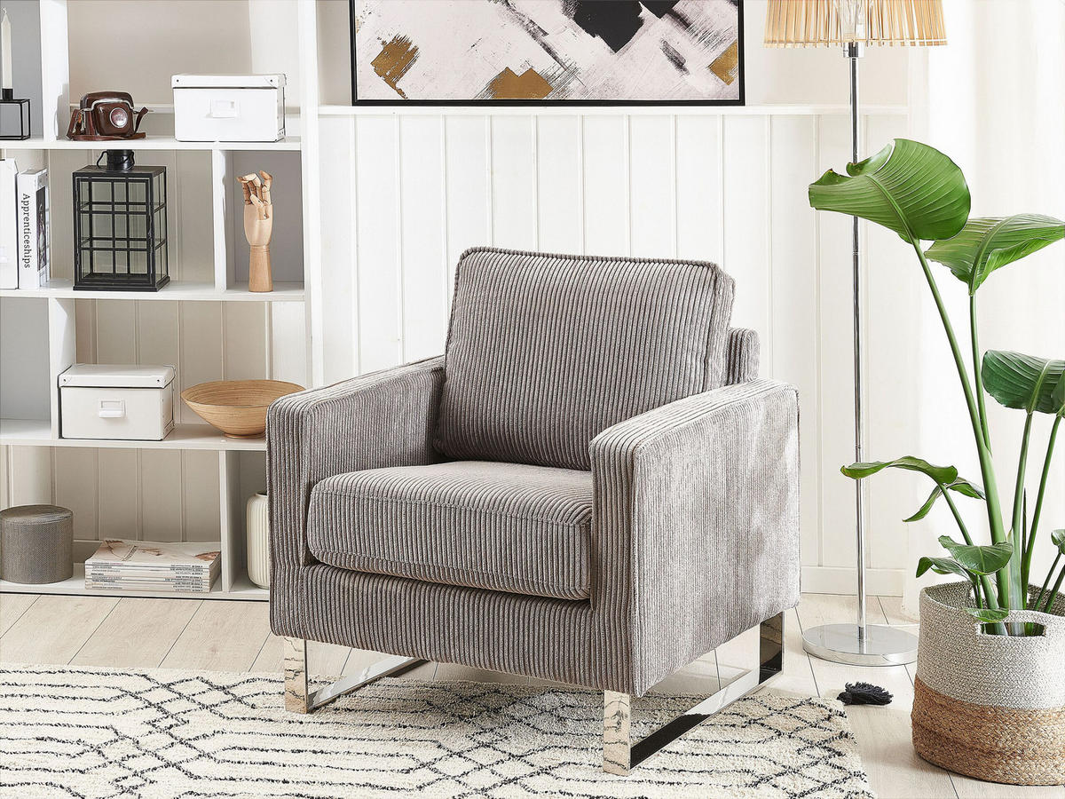 SESSEL Cord Grau Vind - Grau, Textil/Metall (76/82/82cm) - Beliani