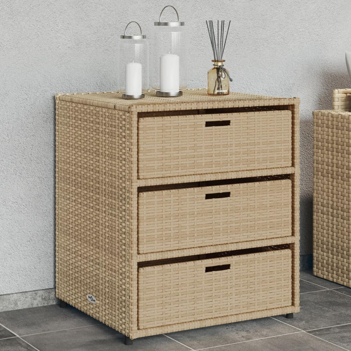 GARTENSCHRANK Beige 55x59x69 cm Poly Rattan - Beige, Holz (55/69/59cm) - furnicato