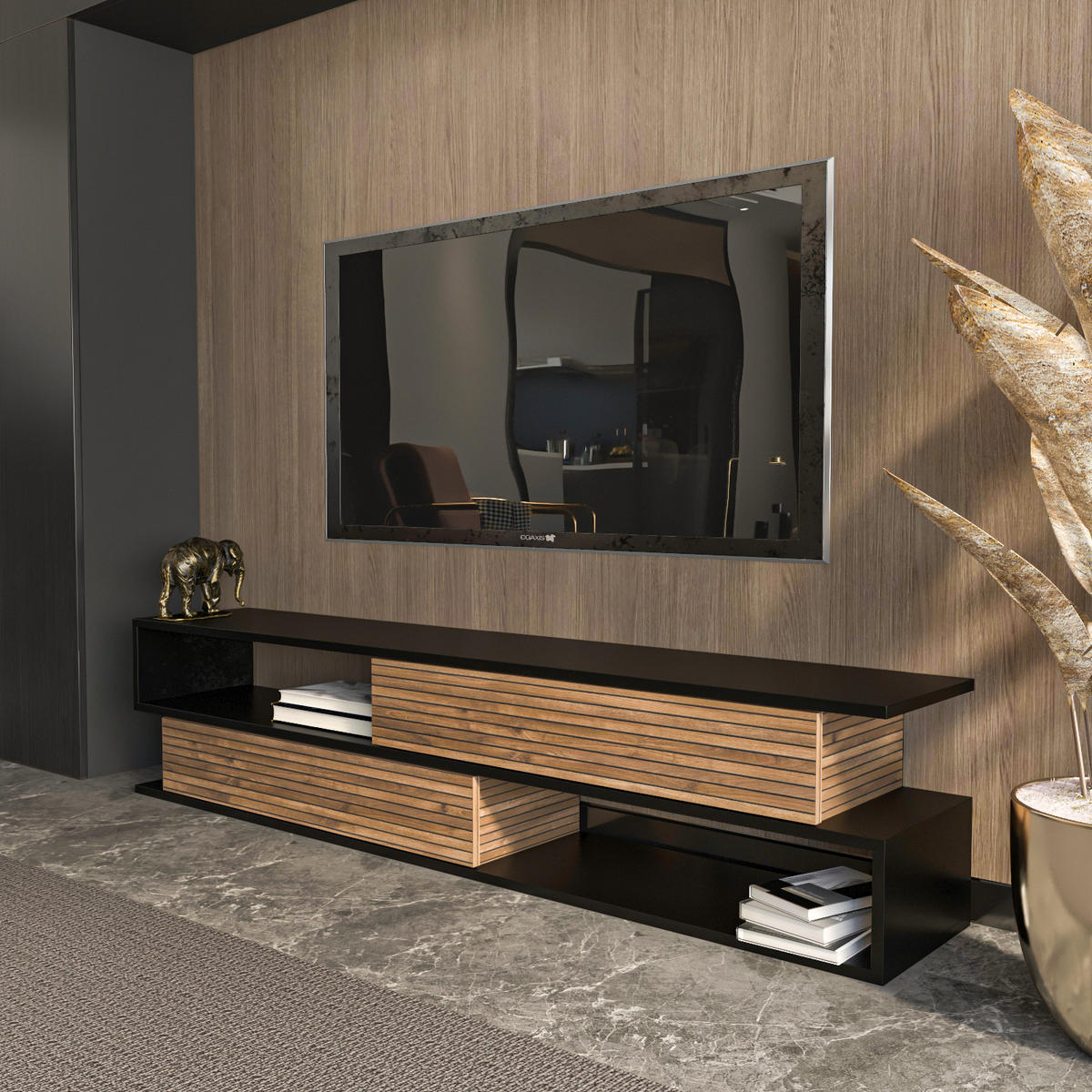 TV-ELEMENT Cortez Schwarz Alina - Schwarz/Cappuccino, Holzwerkstoff (160/40/35cm) - Decorotika