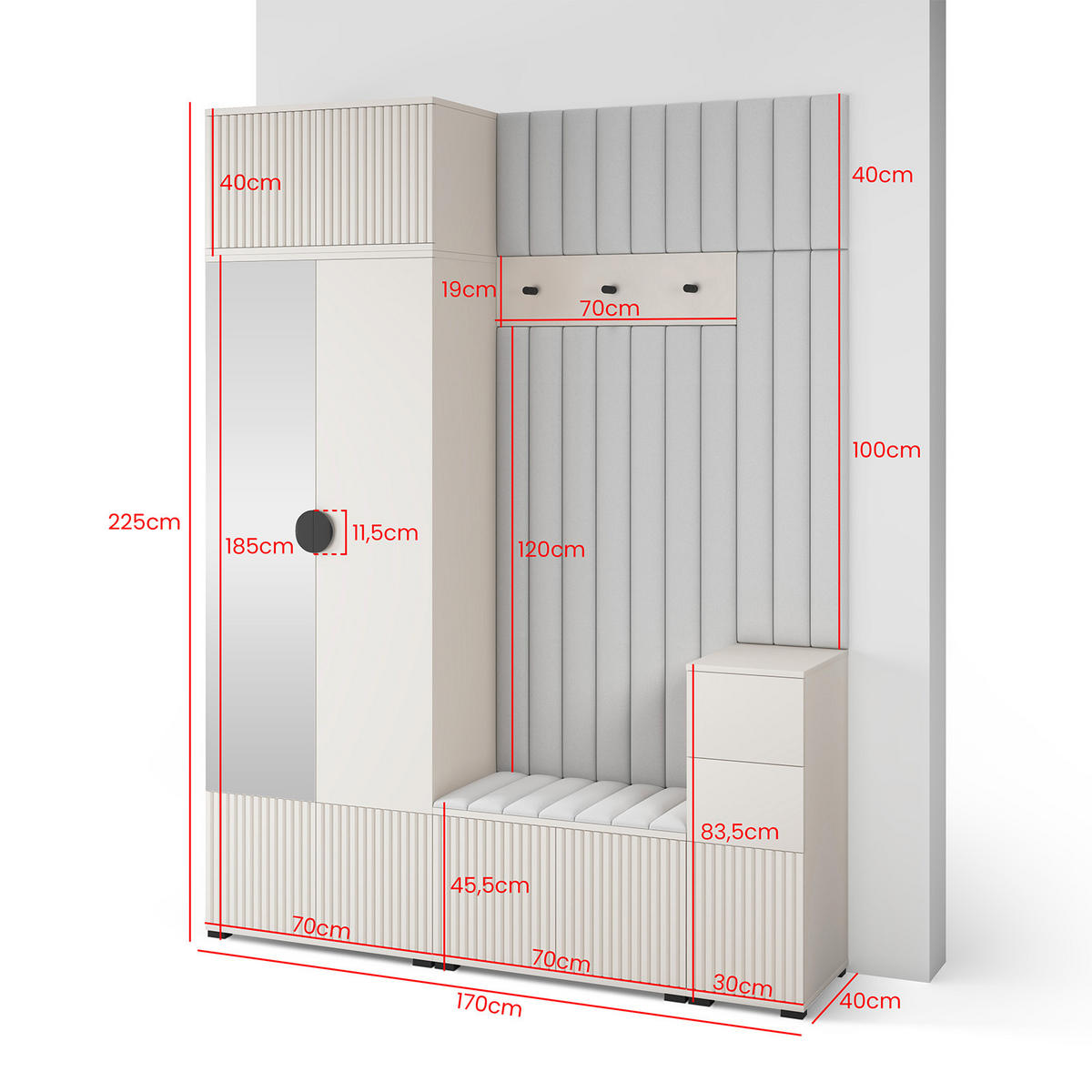 GARDEROBE Ritmo version 8 gefräste Kleiderschrank mit Polsterplatten Braun - Beige/Braun, Holzwerkstoff (170/225/40cm) - Jerpax