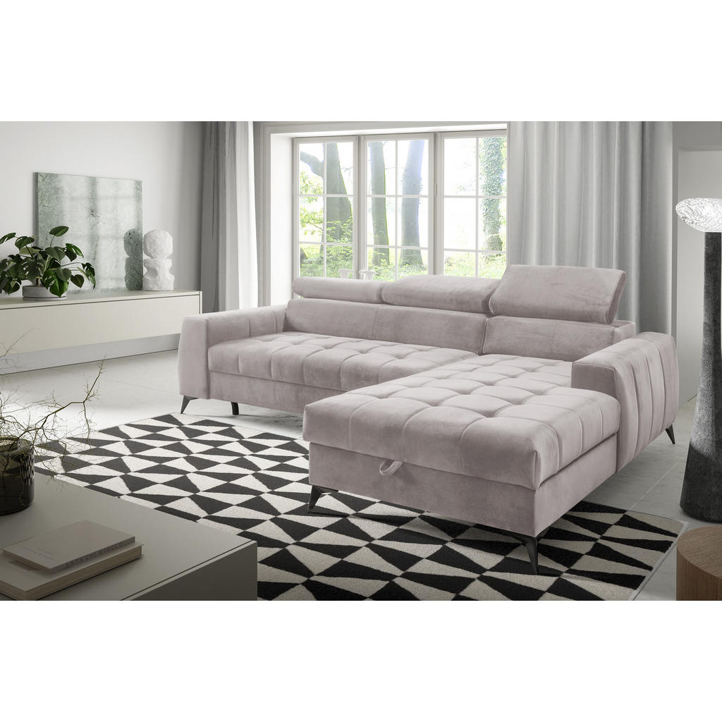Thumbnail - AX Living Ecksofa, Beige, Textil, Teilmassiv,Kiefer, Uni, 4-Sitzer, Füllung: Polyurethan (Pur), L-Form,L-Form, Sockel, 2...